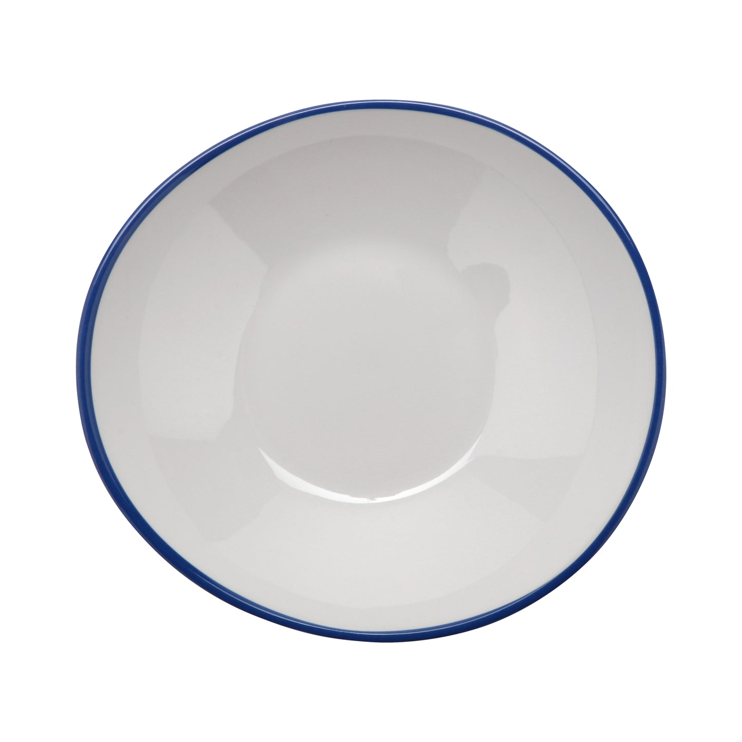 6 oz. White with Blue Trim, Enamelware Melamine Shallow Bowl, 8 oz. rim-full, 5.75" x 5.25", 1.25" deep, G.E.T. Settlement Bistro (12 Pack)