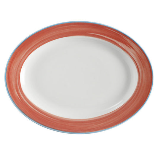 10" x 7 1/2" Coral Porcelain Rolled Edge Oval Platter with Rim, Corona Calypso (12 Pack)
