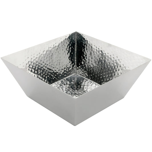 6 3/8" x 2 3/4" height , Mirror Polish Hammered Finish Square Bowl