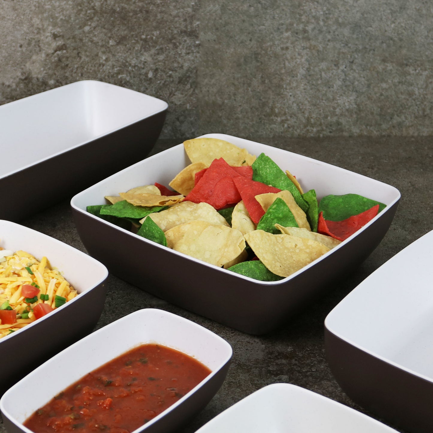 Melamine Rectangular Bowl - White Speckle Inside, Chocolate Outside
