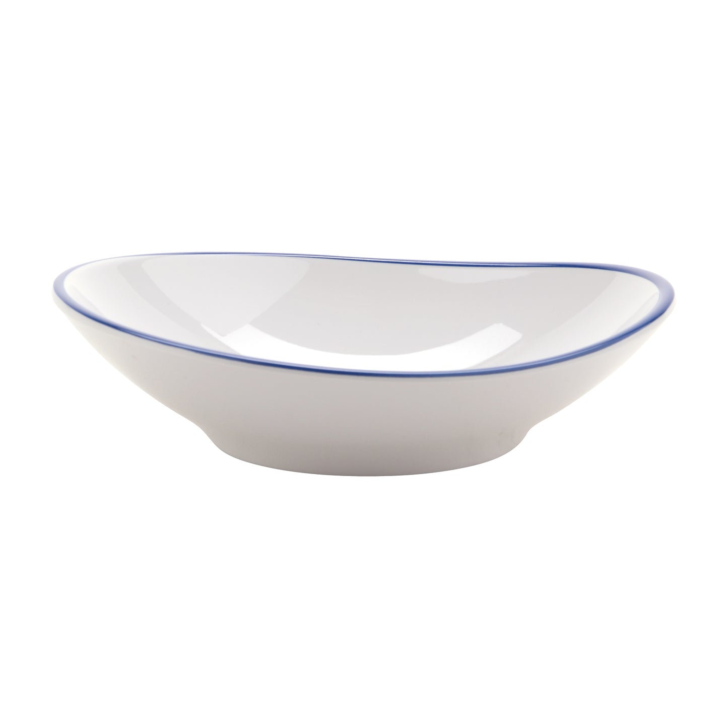 10 oz. White with Blue Trim, Enamelware Melamine Shallow Bowl, 12 oz. rim-full, 7" x 6.75", 1.5" deep, G.E.T. Settlement Bistro (12 Pack)