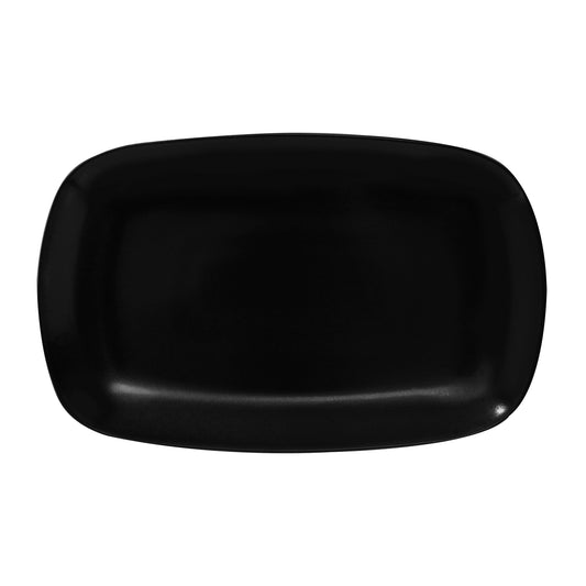 13 2/5" x  8 1/4" Black Reactive Glaze Porcelain Coupe Platter, Corona Cosmos Pluto (12 Pack)