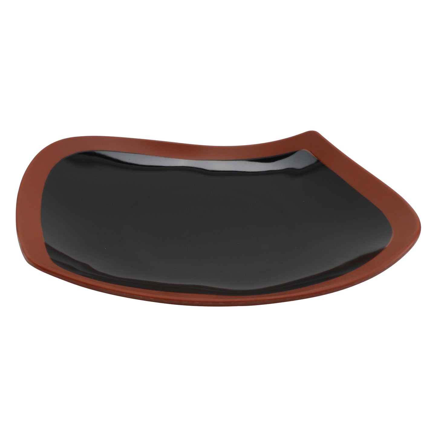 12" balance shiny black/matte terra cotta oblong melamine leaf platter (large), 12"L x 9.5"W x 2.15"H, GET, cheforward