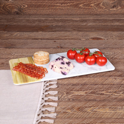 Melamine Rectangular Serving Tray - Alder Wood, Carrara Marble