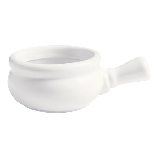 10.7 oz. Bright White Porcelain French Onion Soup Bowl, 7" w/Handle, Corona Actualite (12 Pack)