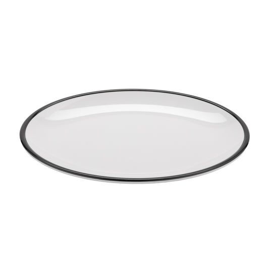 12.25" x 9" White with Black Trim, Enamelware Melamine Oval Dinner Plate, Shared Appetizer Platter, G.E.T. Settlement Bistro (12 Pack)