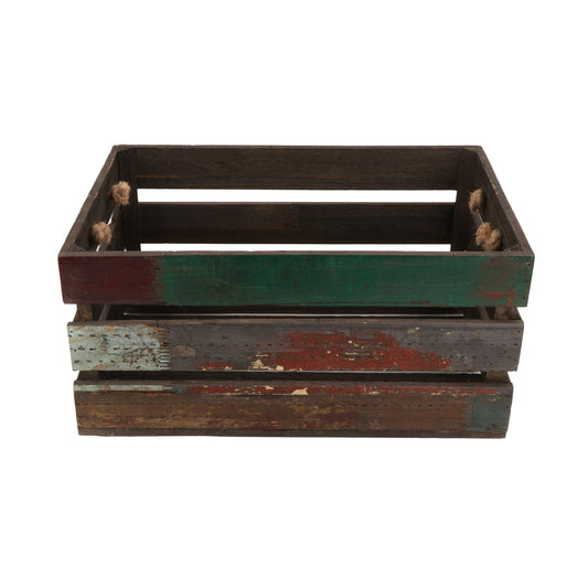 Set of 3 Rectangular Reclaimed Wood Crates with Rope Handles, 11.75" x 8.25", 7.5" tall, 15.25" x 10.5", 8.25" tall, 15.25" x 12.75", 9" tall