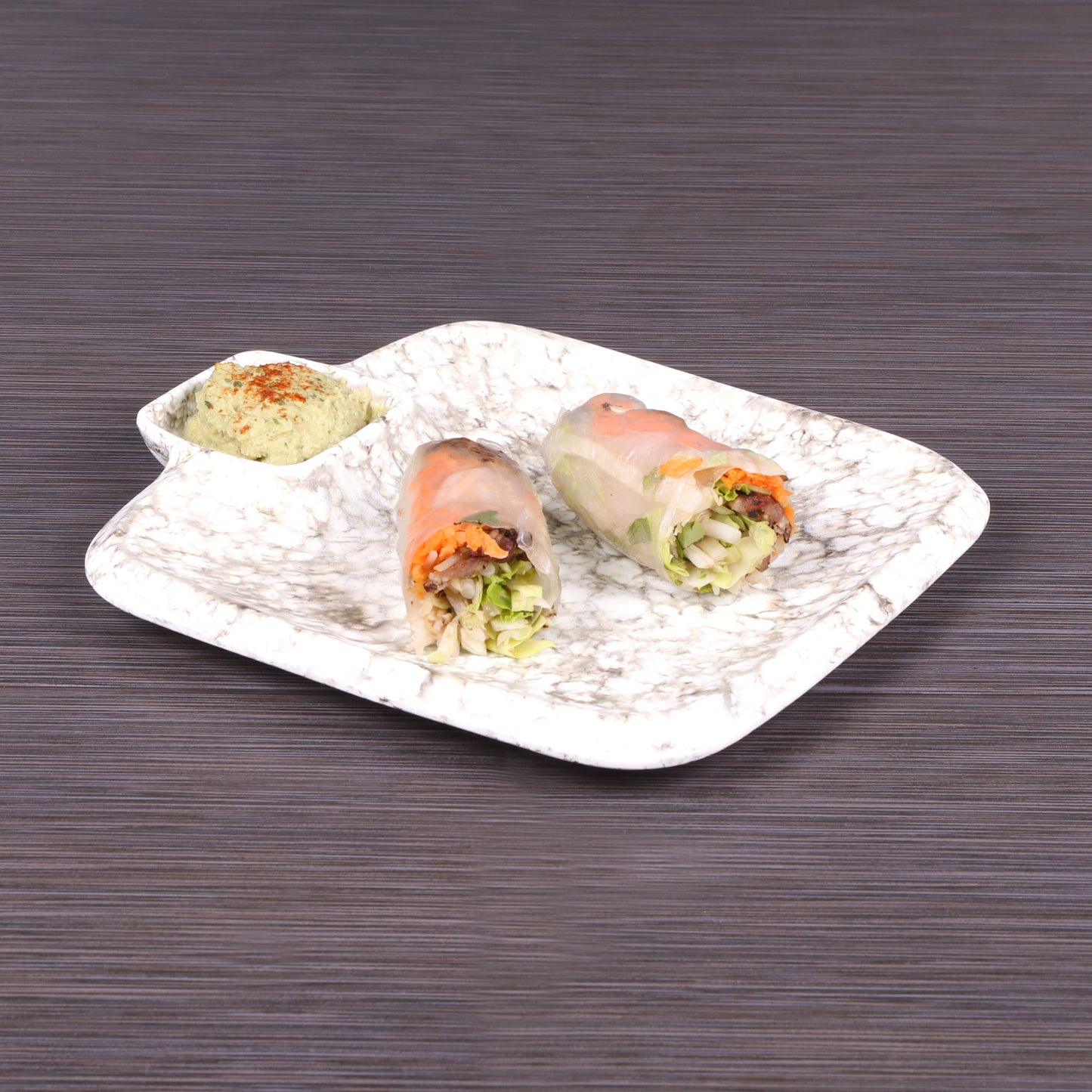 Melamine Square Chip & Dip Plate - Brown Marble