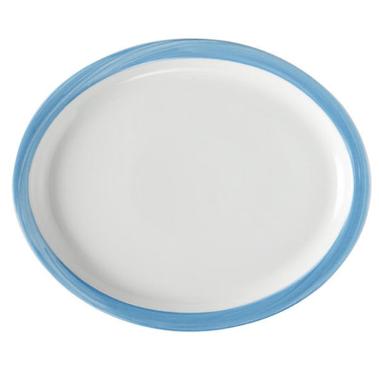 13" x 11" Blue Porcelain Rolled Edge Oval Platter with Narrow Rim, Corona Calypso (12 Pack)