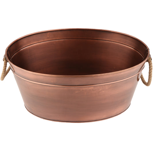 8 gal., Oval Antique Copper Beverage Tub with Rope Handles