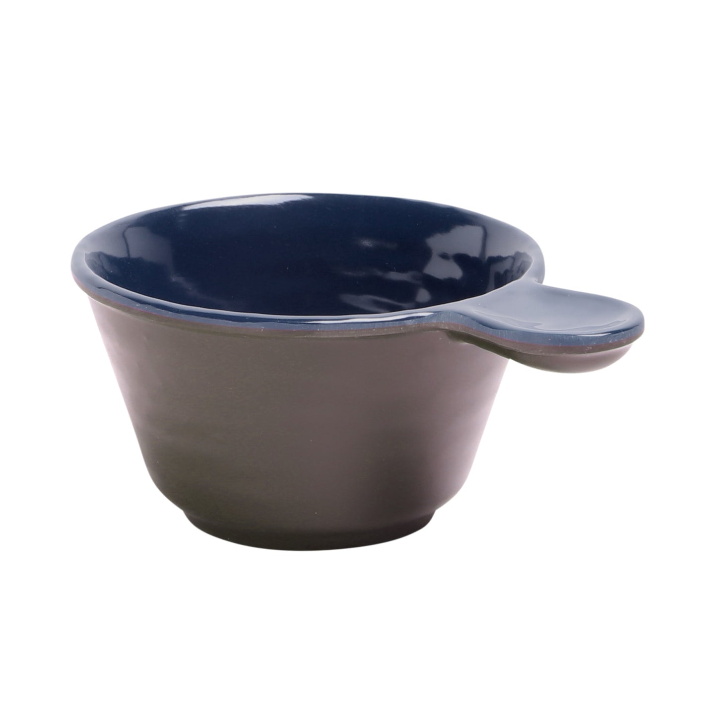 Melamine Bowl w/ 1 1/2" Handle - Chocolate Matte Outside/Lapis Gloss Inside