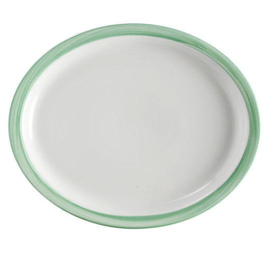 13" x 11" Green Porcelain Rolled Edge Oval Platter with Narrow Rim, Corona Calypso (12 Pack)