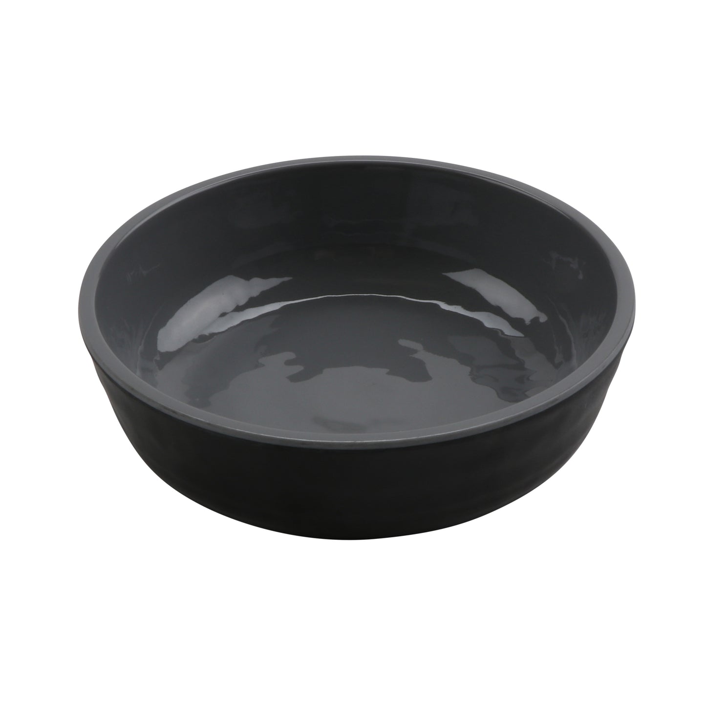4 oz Shallow Side Melamine Dish/Monkey Dish, (5 oz Rim Full),  Glossy Gray inside/ Black Matte outside, GET. Roca. (12 Pack)