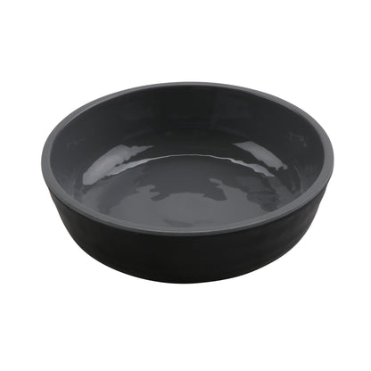 4 oz Shallow Side Melamine Dish/Monkey Dish, (5 oz Rim Full),  Glossy Gray inside/ Black Matte outside, GET. Roca. (12 Pack)