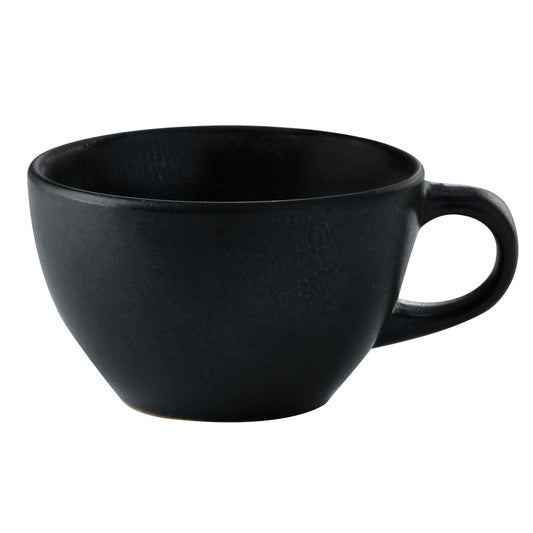 8.8 oz. Black Reactive Glaze Porcelain Tea Cup, 5" Dia. w/Handle, Corona Cosmos Mercury (12 Pack)