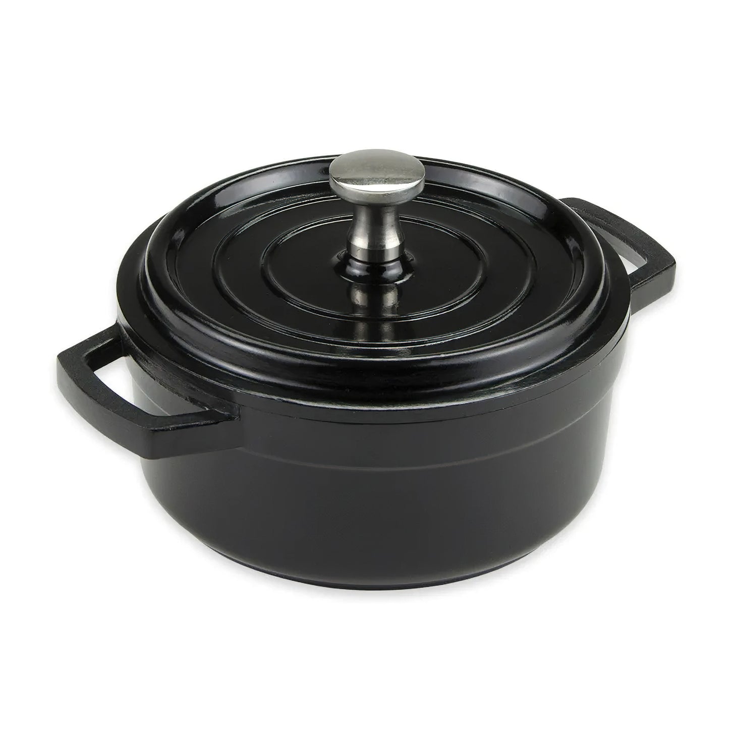 8 oz. (10 oz. rim-full), 4.25" Mini Round Bistro Pot w/ Lid (5.5" w/ Handles), 1.75" deep