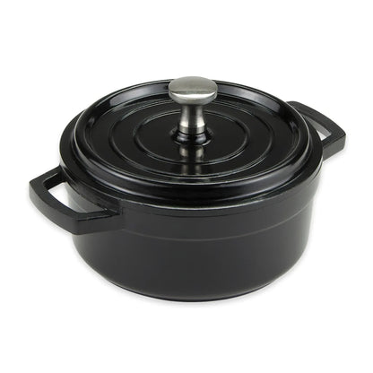 8 oz. (10 oz. rim-full), 4.25" Mini Round Bistro Pot w/ Lid (5.5" w/ Handles), 1.75" deep