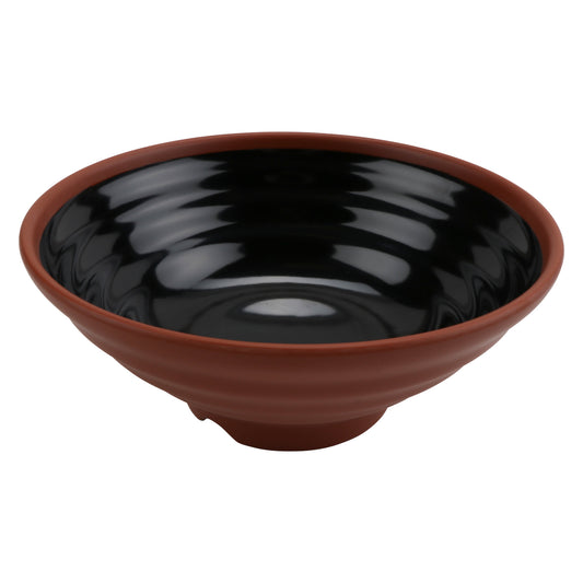 54.65 oz balance shiny black/matte terra cotta spiral melamine bowl, 9"L x 9"W x 3.75"H, GET, cheforward
