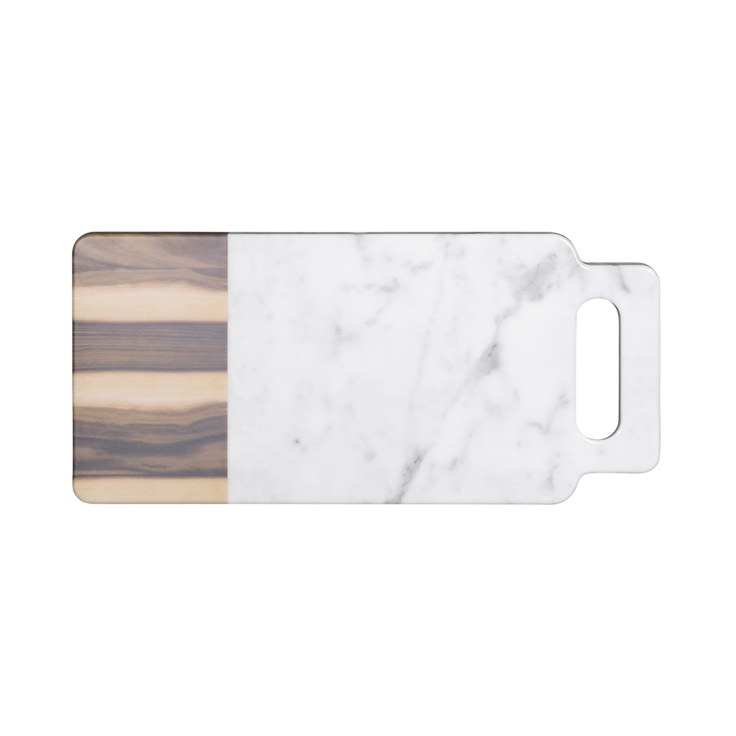 Melamine Rectangular Serving Board w/ Handle - Hickory Wood, Carrara Marble