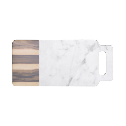 Melamine Rectangular Serving Board w/ Handle - Hickory Wood, Carrara Marble