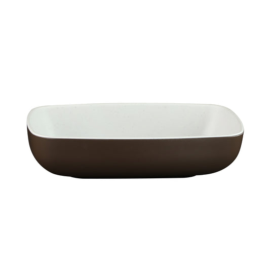 Melamine Rectangular Bowl - White Speckle Inside, Chocolate Outside