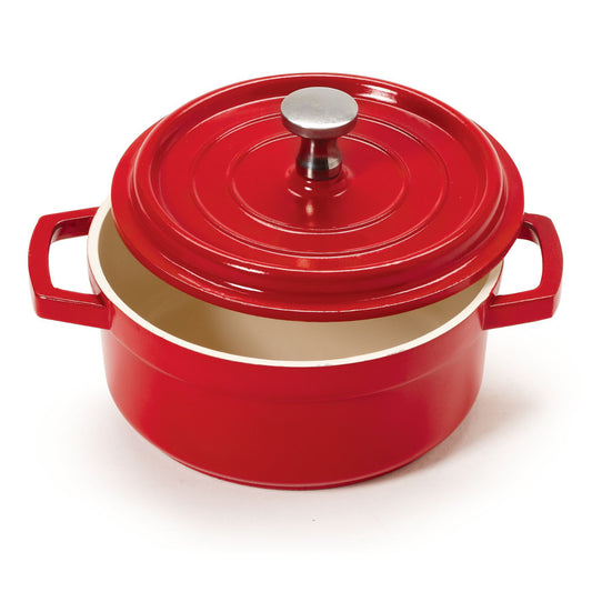 8 oz. (10 oz. rim-full), 4.25" Mini Induction Ready Round Bistro Pot w/ Lid (5.5" w/ Handles), 1.75" deep