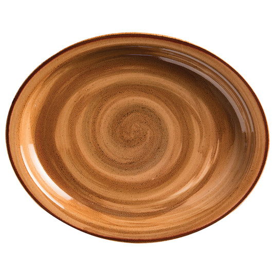 11.75" x 9.7" Brown, Porcelain, Oval Platter, Corona Artisan Brown (12 Pack)