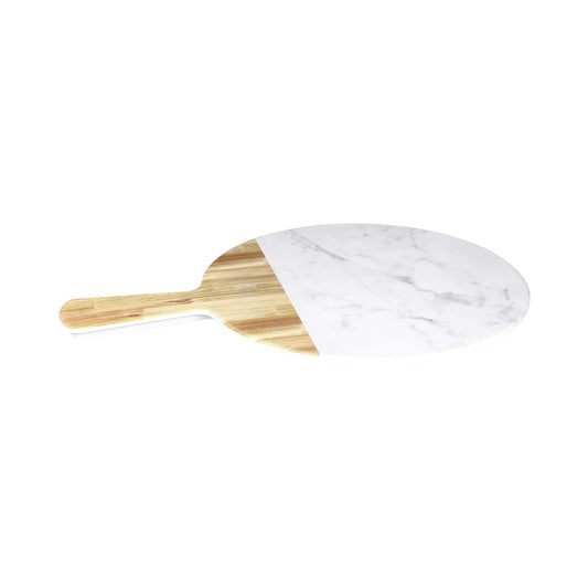 Melamine Round Serving Board - Alder Wood, Carrara Marble