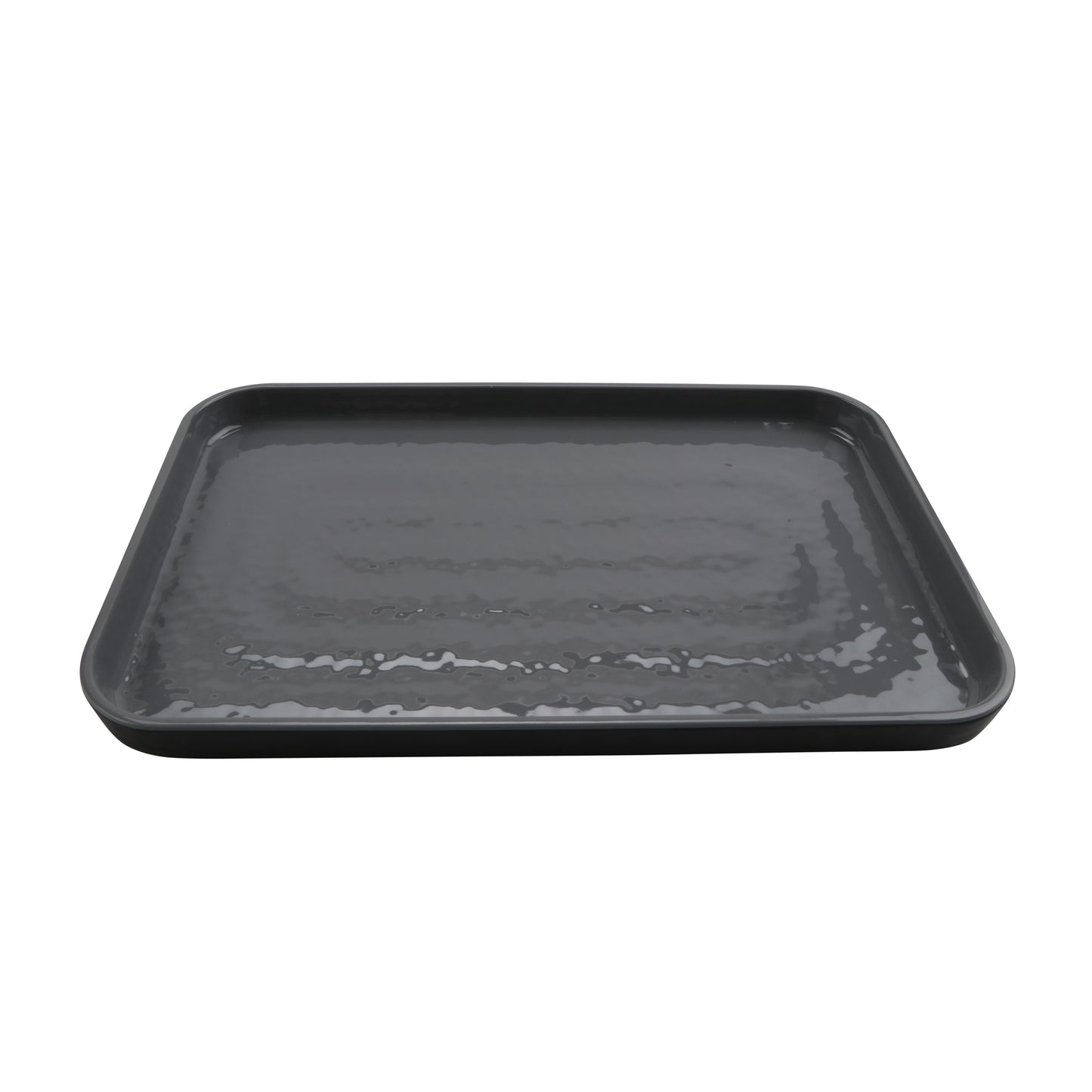 12" x 8" Melamine Rectangular Plate, Glossy Gray inside/ Black Matte outside, GET. Roca. (12 Pack)