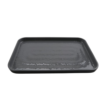 12" x 8" Melamine Rectangular Plate, Glossy Gray inside/ Black Matte outside, GET. Roca. (12 Pack)