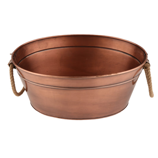 4 gal., Oval Antique Copper Beverage Tub with Rope Handles
