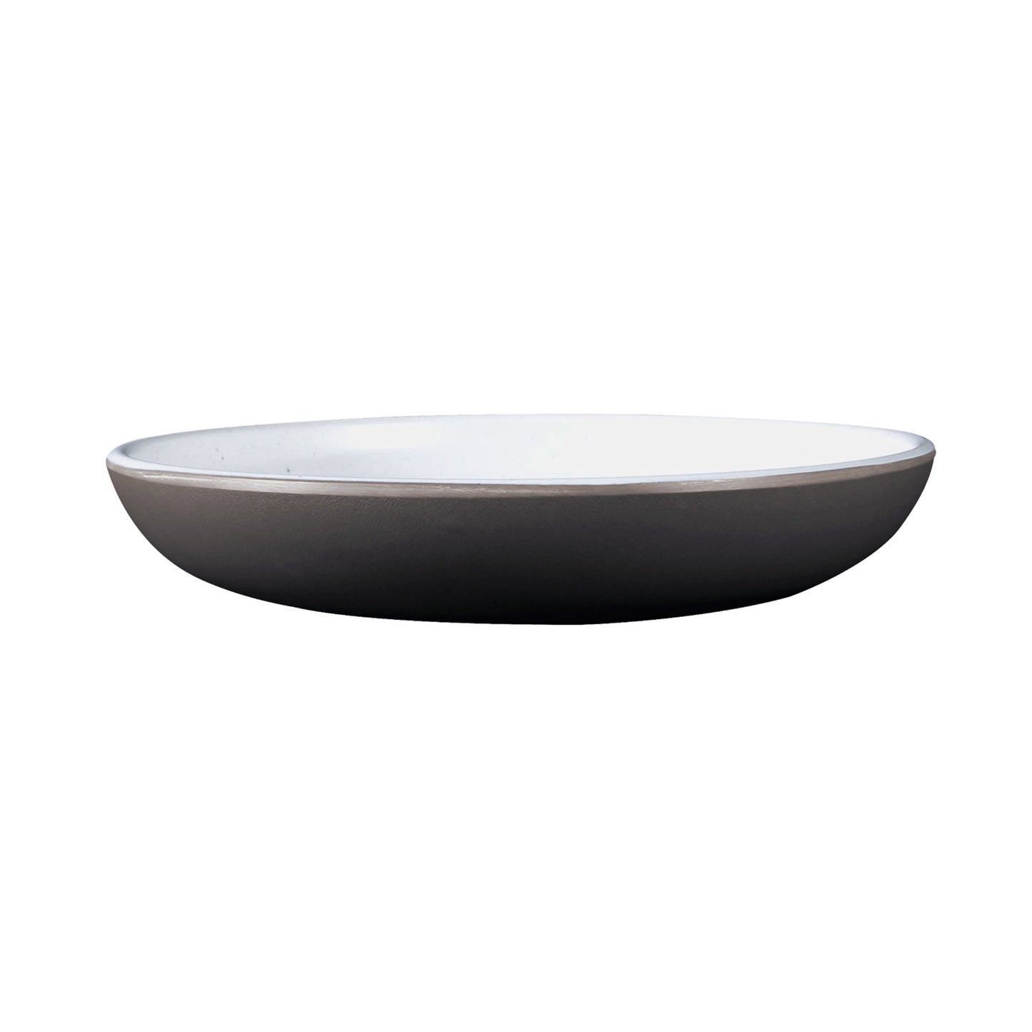 Melamine Round Coupe Plate - White Speckle Inside, Chocolate Outside