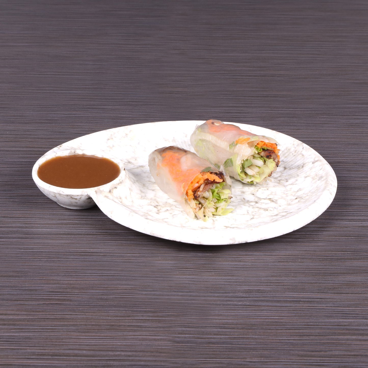 Melamine Round Chip & Dip Plate - Brown Marble