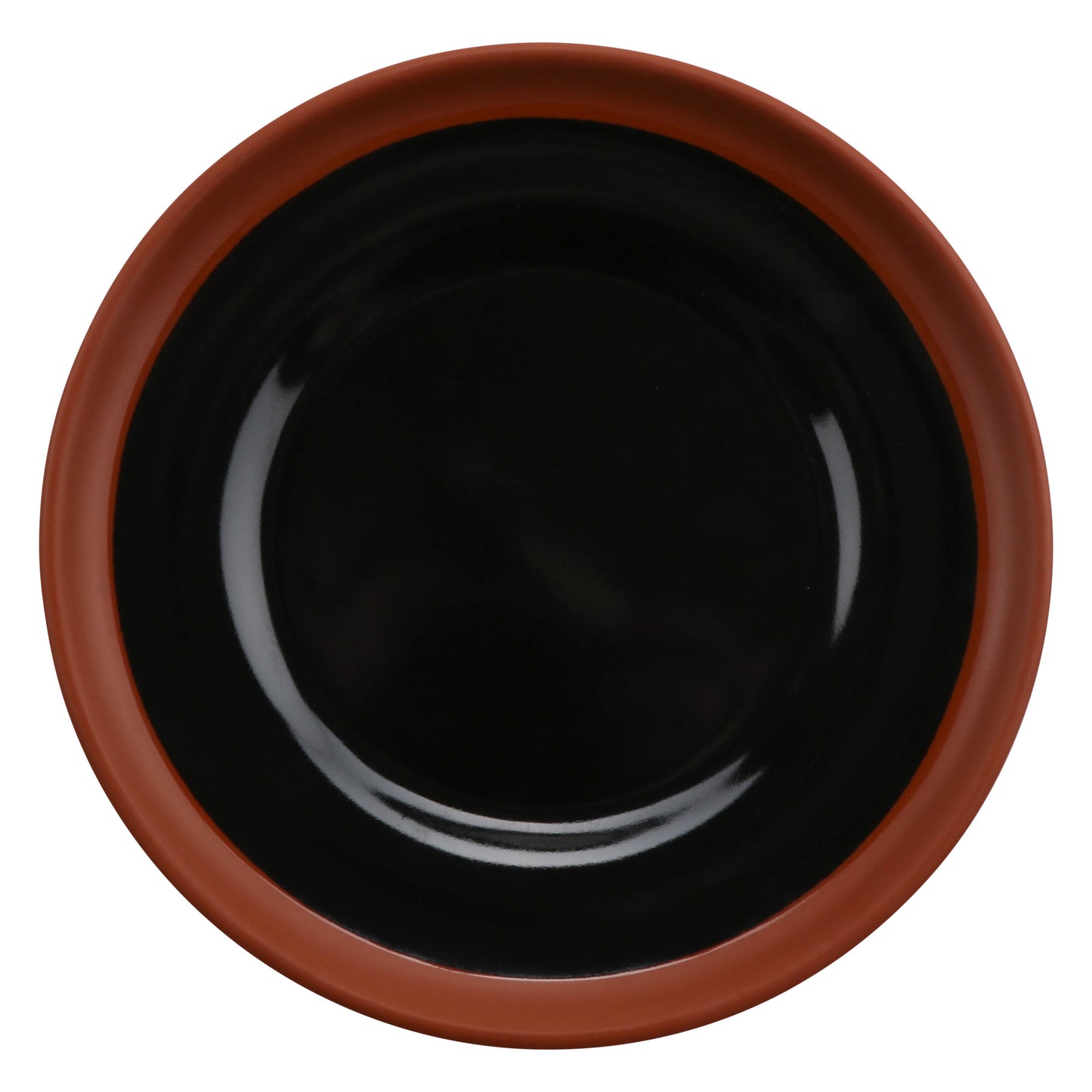 7" balance shiny black/matte terra cotta round melamine plate (small), 7"L x 7"W x 0.5"H, GET, cheforward