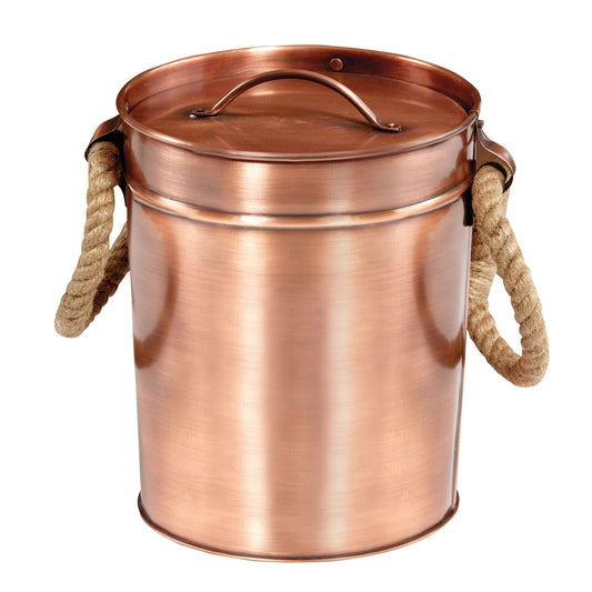 7.5" Antique Copper Ice Bucket with Lid and Rope Handles