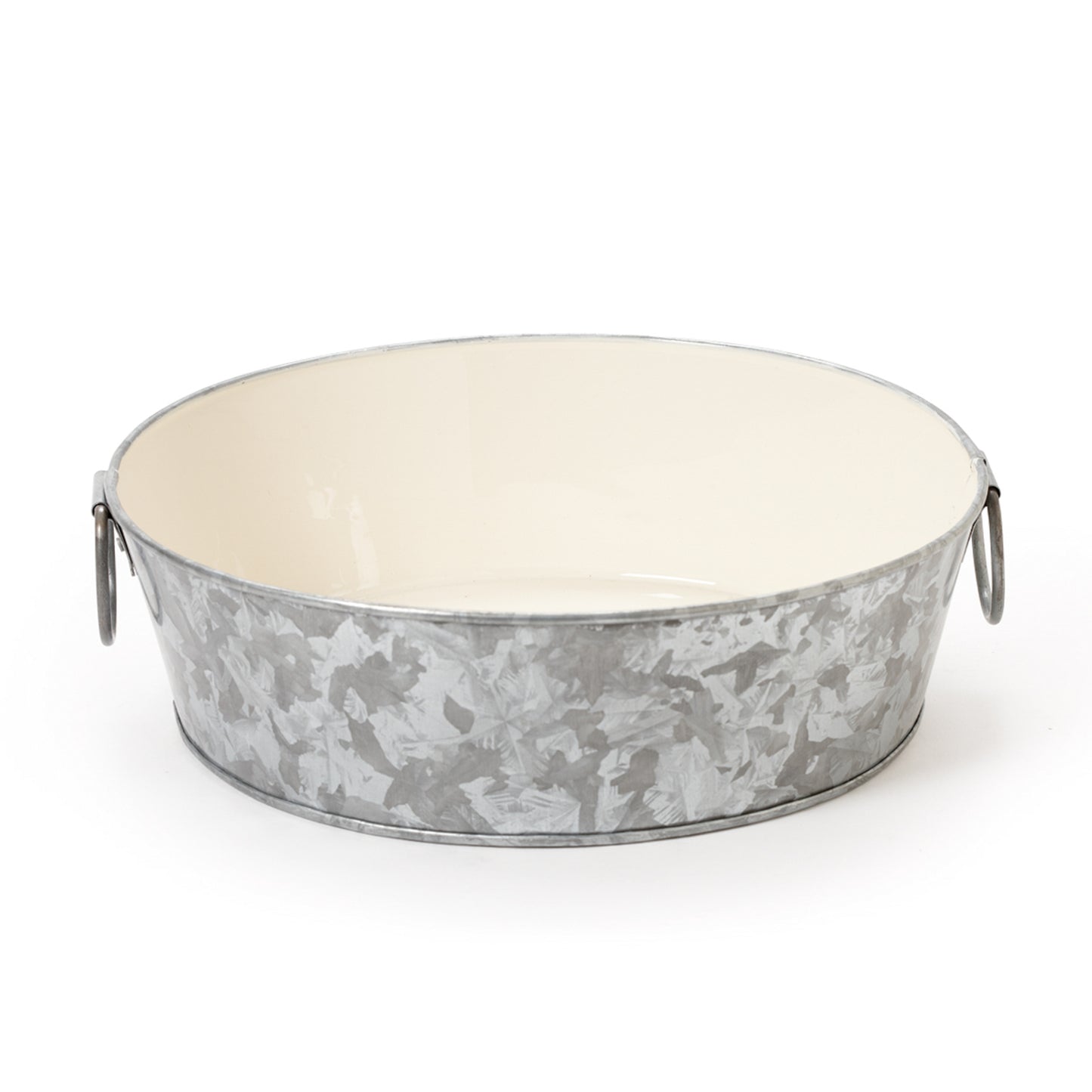 9" Galvanized Tray with Ivory Interior