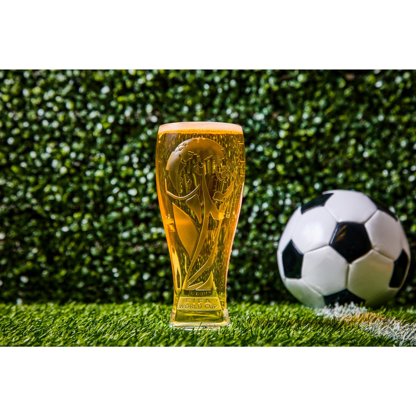 16 oz (18 oz. Rim-Full), 3.33" Pilsner, 7.75" H., 3D World Cup Logo, 24 per case