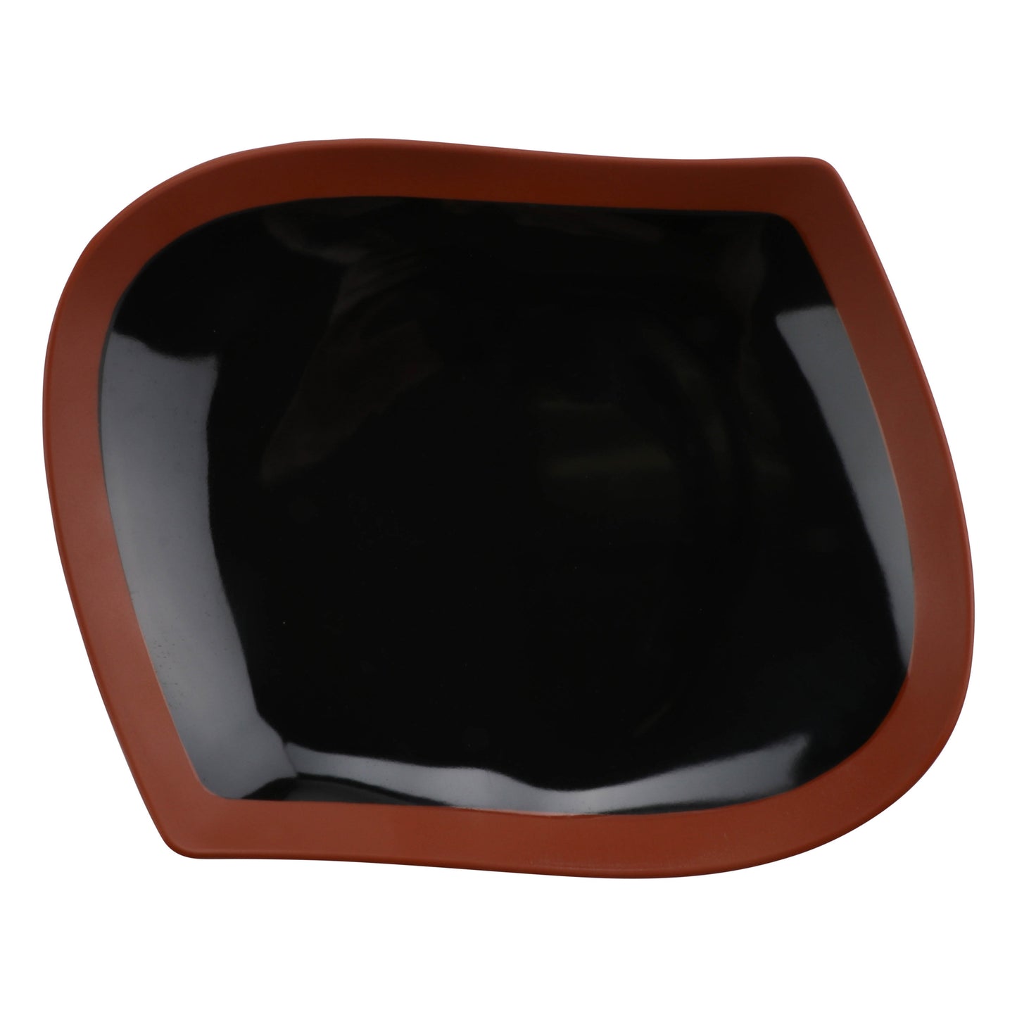 12" balance shiny black/matte terra cotta oblong melamine leaf platter (large), 12"L x 9.5"W x 2.15"H, GET, cheforward