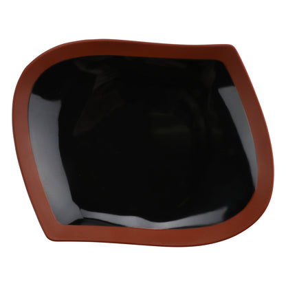 12" balance shiny black/matte terra cotta oblong melamine leaf platter (large), 12"L x 9.5"W x 2.15"H, GET, cheforward