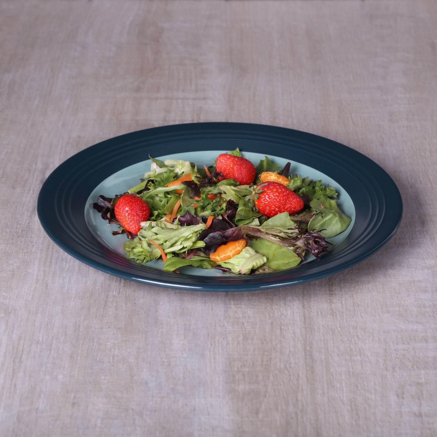 Melamine Round Two Tone Plate - Abyss Gloss Inside/Lapis Matte Outside