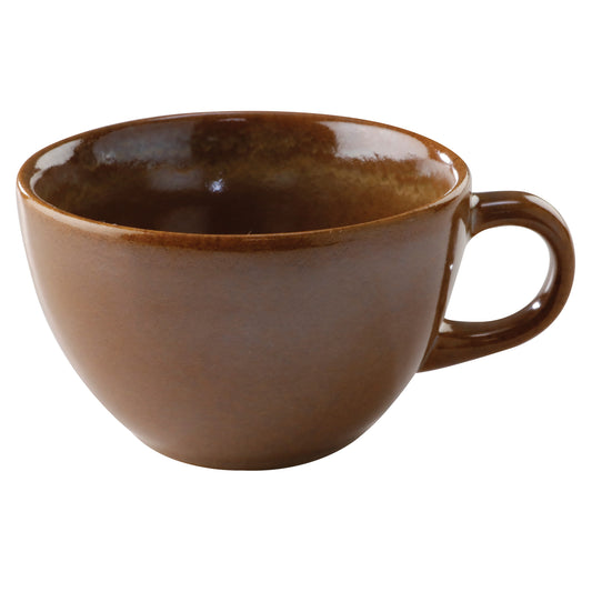 3.7 oz. Caramel Reactive Glaze Porcelain Espresso Cup, 4" Dia. w/Handle, Corona Cosmos Venus (12 Pack)
