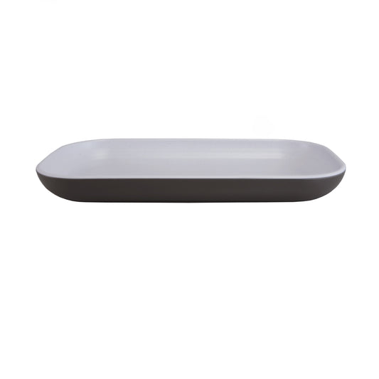 Melamine Rectangular Coupe Platter - White Speckle Inside, Chocolate Outside