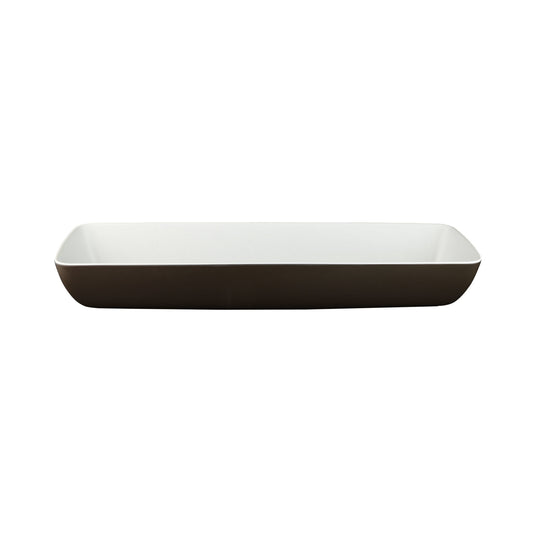 Melamine Rectangular Bowl - White Speckle Inside, Chocolate Outside