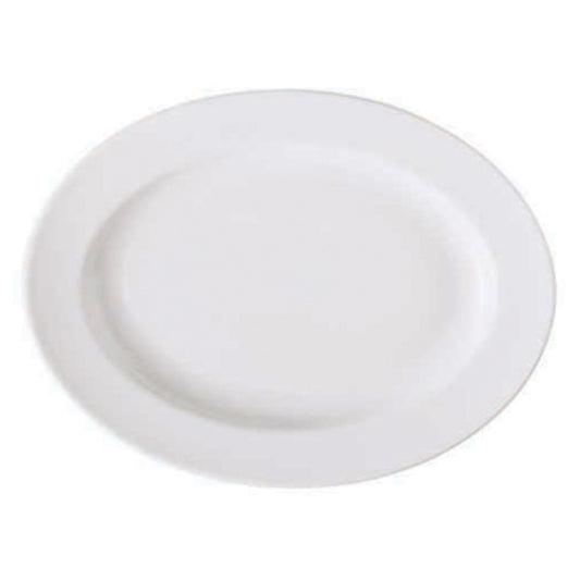 12" x 9"  Bright White Porcelain Rolled Edge Oval Platter with Rim, Corona Actualite (12 Pack)