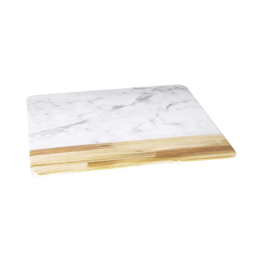 Melamine Square Serving Board - Alder Wood, Carrara Marble