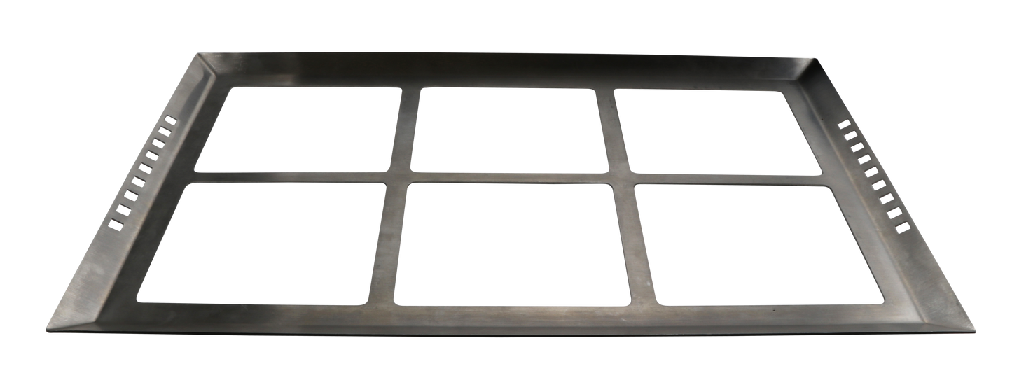 Strata Rectangular Flavor Station Tray, 23.5" x 15.5", with 6 openings for 1/6 size Bugambilia Fit Perfect and food pans.  Stainless Steel, fits ST11602112, G.E.T. STRATA BUFFET SYSTEM