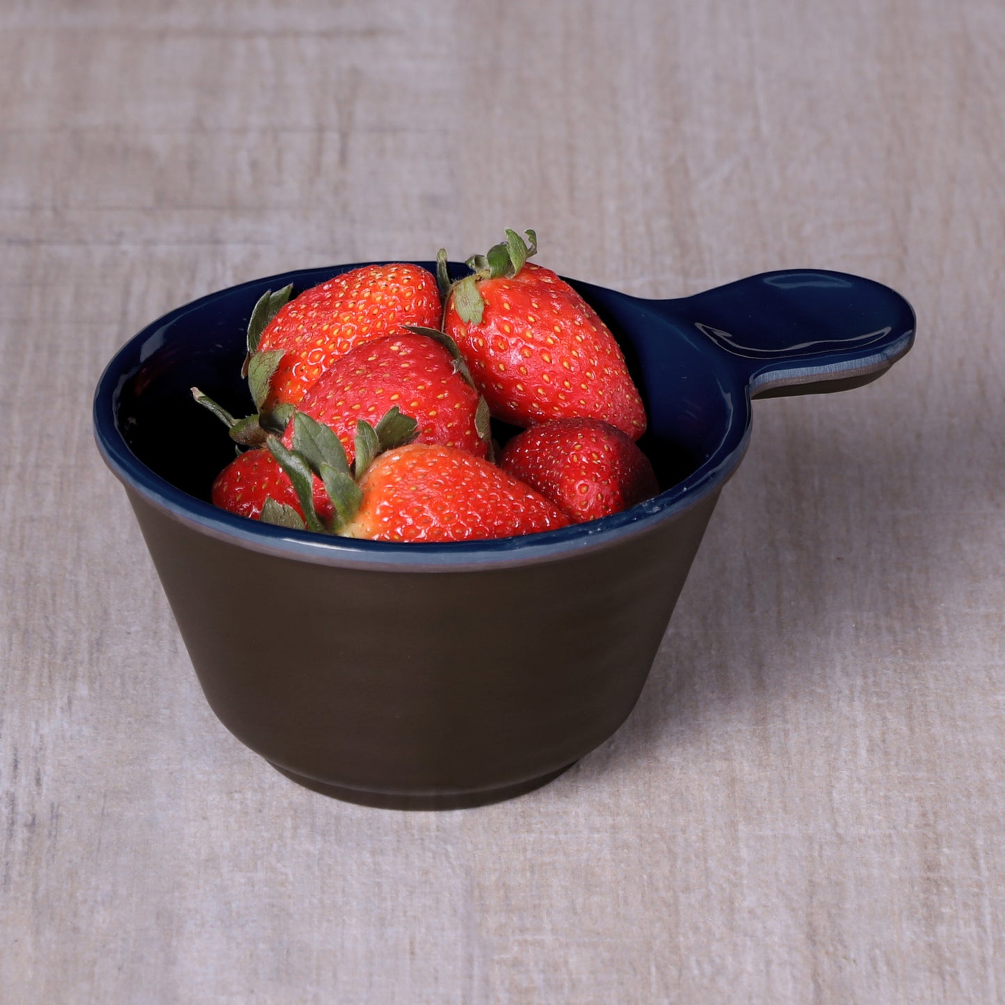 Melamine Bowl w/ 1 1/2" Handle - Chocolate Matte Outside/Lapis Gloss Inside
