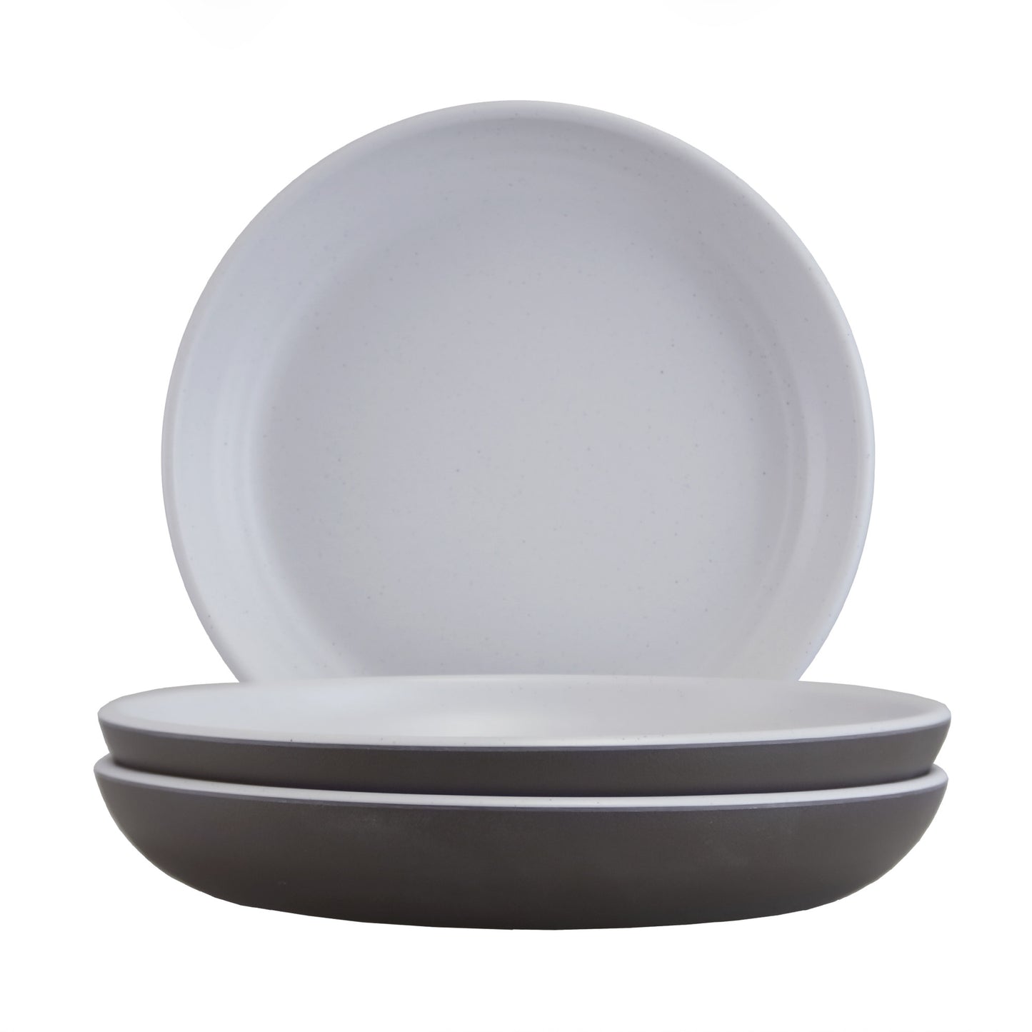 Melamine Round Coupe Plate - White Speckle Inside, Chocolate Outside
