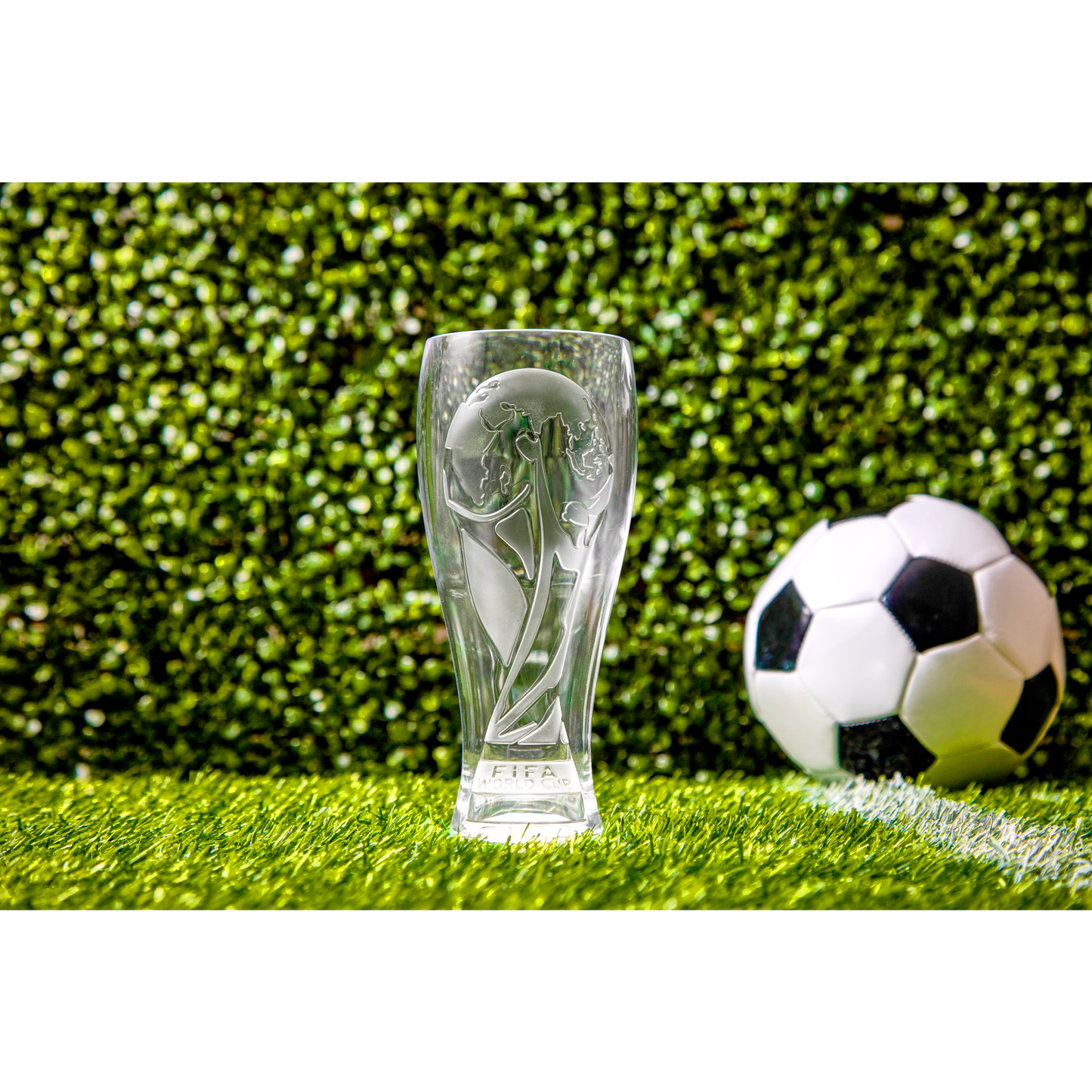 16 oz (18 oz. Rim-Full), 3.33" Pilsner, 7.75" H., 3D World Cup Logo, 24 per case