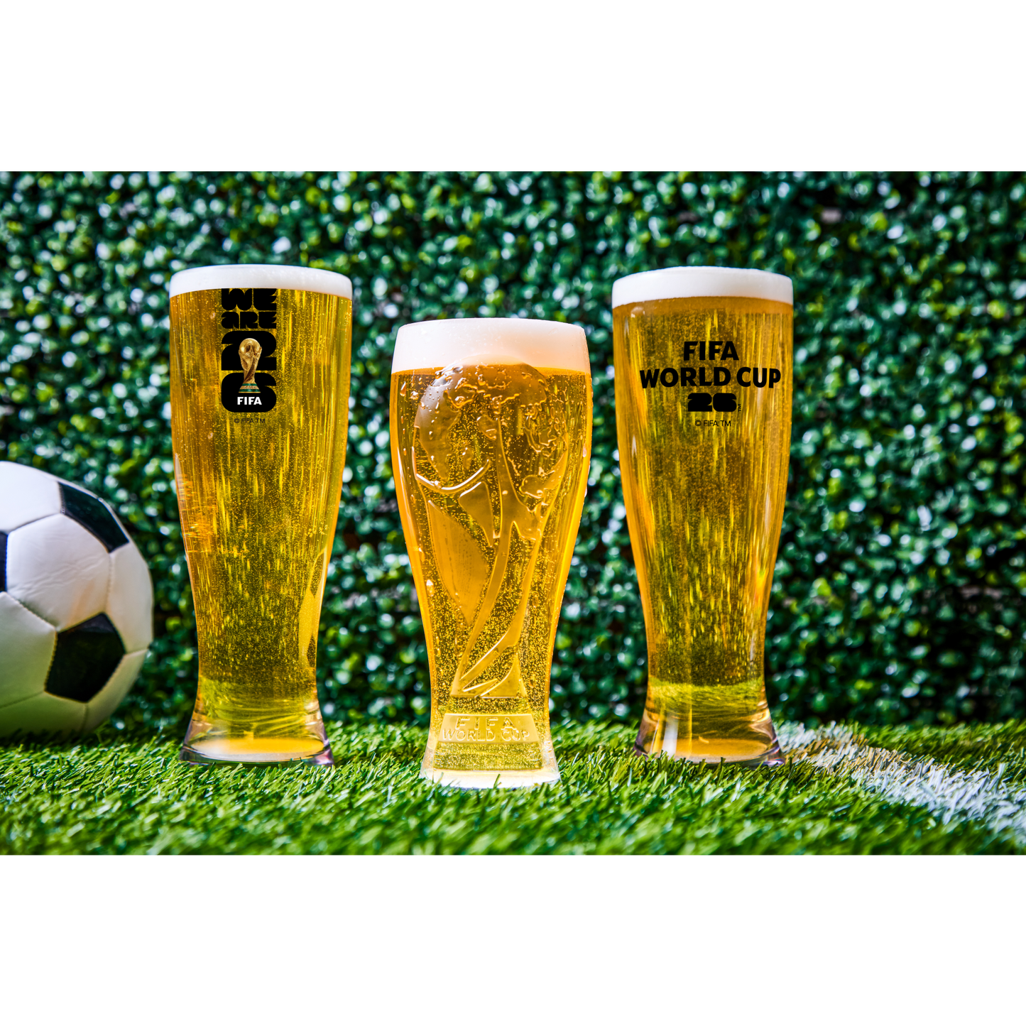 16 oz (18 oz. Rim-Full), 3.33" Pilsner, 7.75" H., 3D World Cup Logo, 24 per case